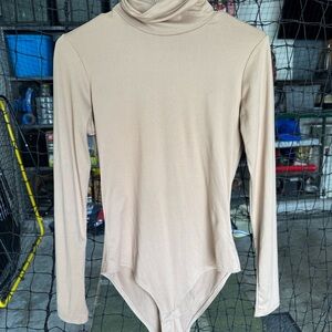 Beige Long Sleeve Turtleneck Bodysuit